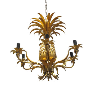 1950's gold pineapple chandelier with 6 branch, Italian