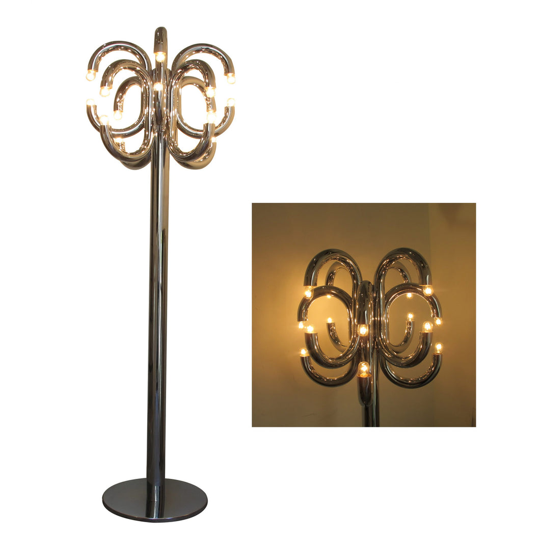 A 1970's chrome floor lamps with 16 light fittings