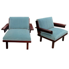 Load image into Gallery viewer, A pair of armchairs upholstered in blue velvet, Swedish
