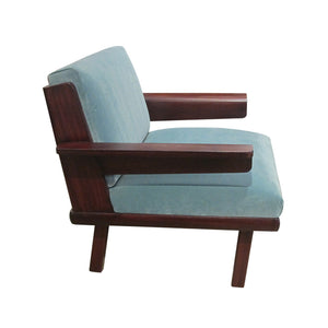 A pair of armchairs upholstered in blue velvet, Swedish