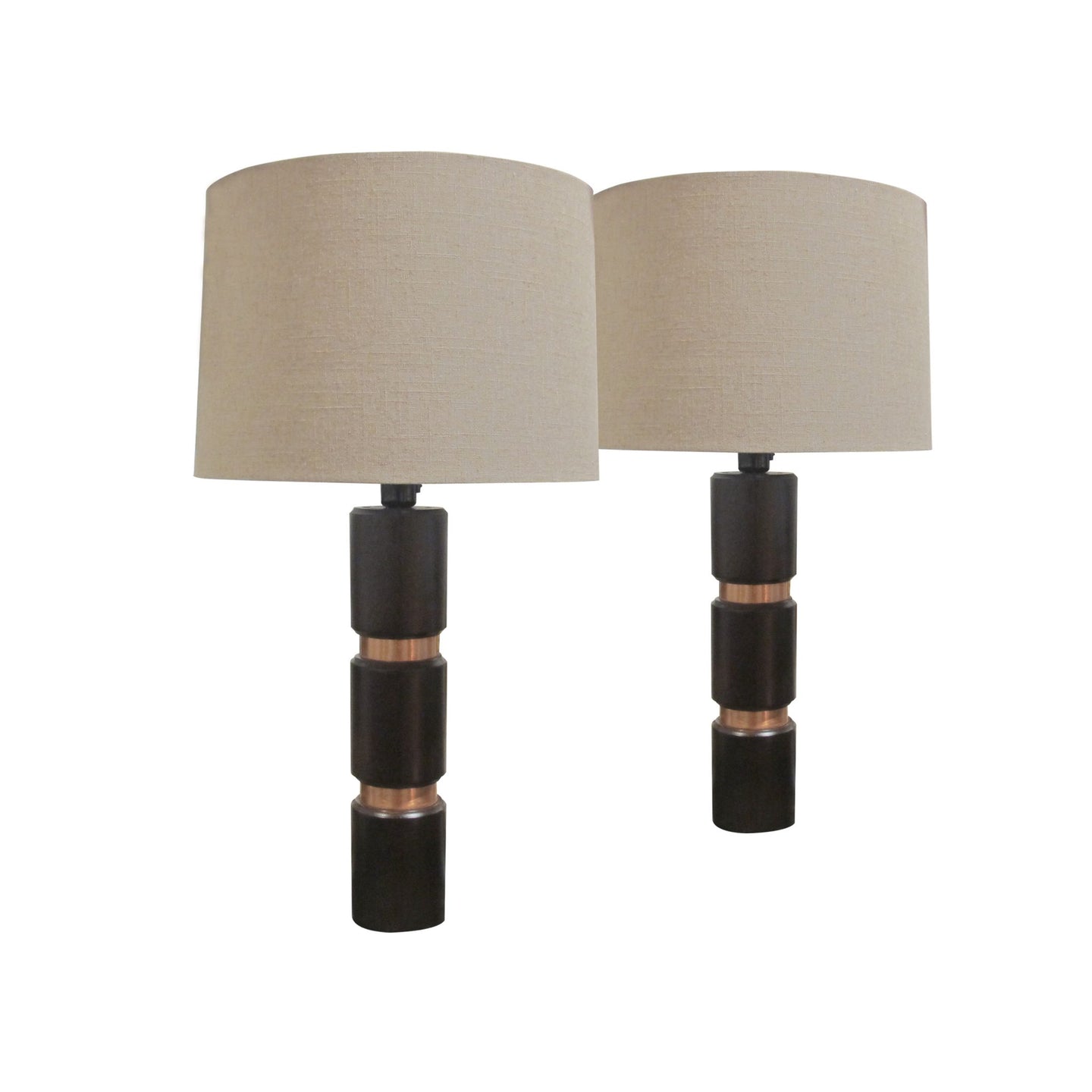 Pair of Scandinavian cylinder table lamps, mid century