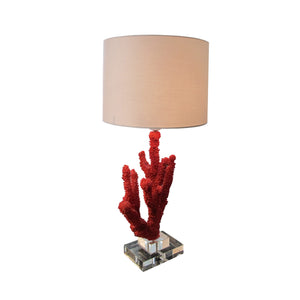 A pair of red sin coral table lamps, mid century