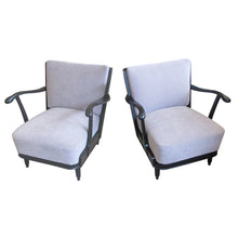 Load image into Gallery viewer, A pair of 1940&#39;s Swedish armchairs with ebonised frame

