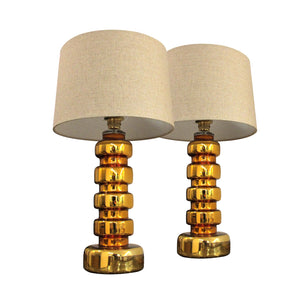 A pair of gold glass table lamps, 1960's