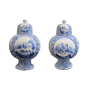 Pair of late 19th Century Delft vases, Dutch