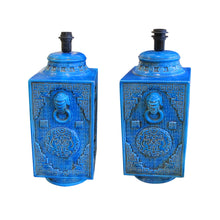 Load image into Gallery viewer, Pair of blue ceramic table lamps
