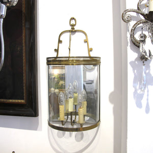 1950's Pair of brass and curved glass lanterns, French