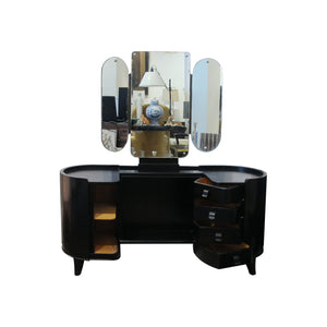 A 1940's Danish dressing table with its triptych mirror