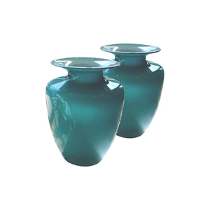 A pair of baby blue opaline glass vases, French mid-century