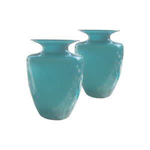 A pair of baby blue opaline glass vases, French mid-century