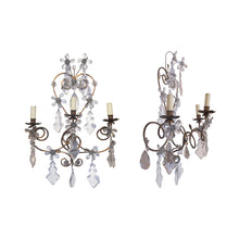 Load image into Gallery viewer, A pair of 1920&#39;s wrought iron and glass pampilles wall light, French
