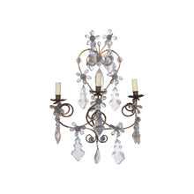 Load image into Gallery viewer, A pair of 1920&#39;s wrought iron and glass pampilles wall light, French
