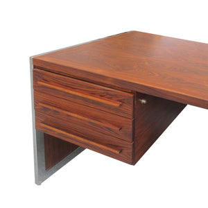 1970’s Danish large free-standing executive rosewood desk with a chrome frame