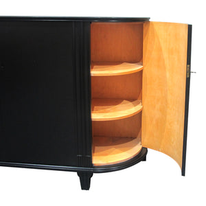1950s Scandinavian large black tall bow fronted sideboard