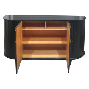 1950s Scandinavian large black tall bow fronted sideboard