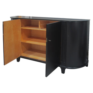 1950s Scandinavian large black tall bow fronted sideboard