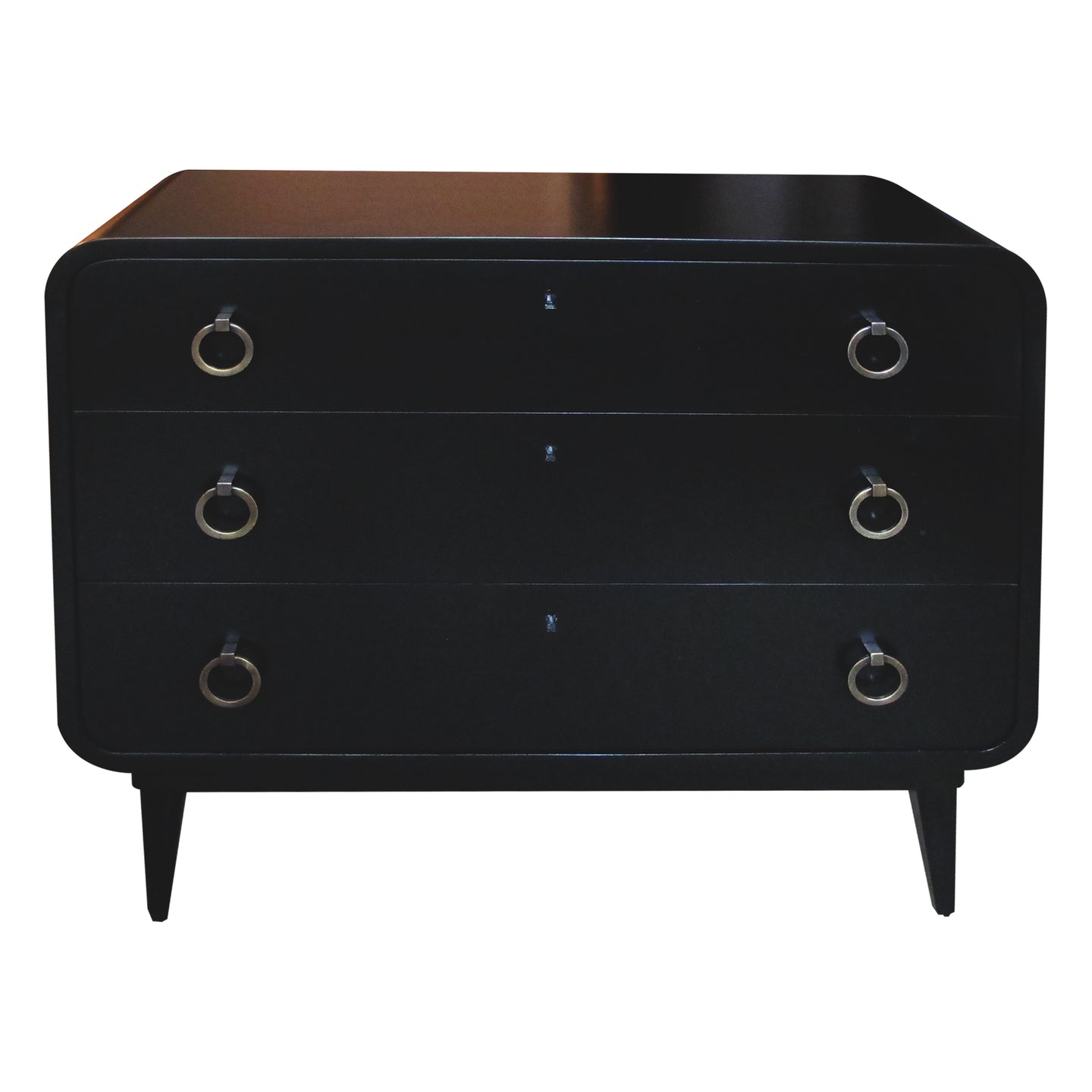 1950s Swedish, functionalist ebonised chest of drawer with curved edges