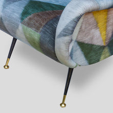 Load image into Gallery viewer, Italian mid century Zanuso style Armchair in Multicolor geometric Pattern upholstery
