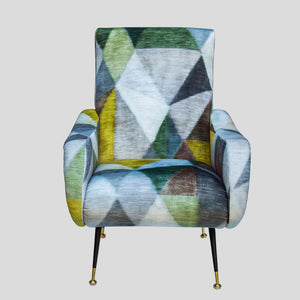 Italian mid century Zanuso style Armchair in Multicolor geometric Pattern upholstery