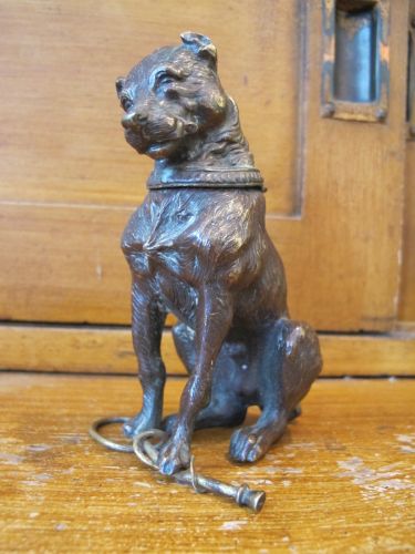 19th century Austrian bronze inkwell in the form of a German Mastiff.