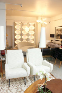 Pair of Mid-Century Armchairs in Cream Boucle Fabric