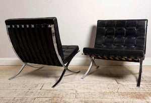 Pair of 1950s Chrome and Black Leather Barcelona Chairs