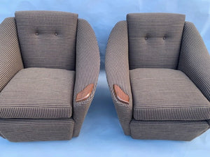 Pair of 1960s Armchairs in Bute Fabric and Teak Handrests