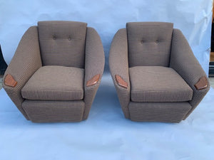 Pair of 1960s Armchairs in Bute Fabric and Teak Handrests