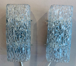 Pair of Small 1960s Kalmar Waved Glass Wall Lights