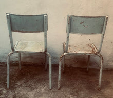 Load image into Gallery viewer, Pair of Vintage Pale Blue Metal Garden Chairs
