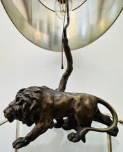 Load image into Gallery viewer, 1910 Antique Spelter Prowling Lion Table Lamp inc Shade
