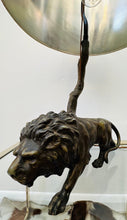 Load image into Gallery viewer, 1910 Antique Spelter Prowling Lion Table Lamp inc Shade
