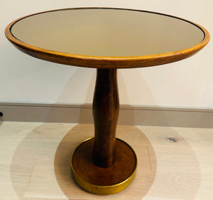 1940s Italian Walnut, Bronzed Glass & Brass Side Table