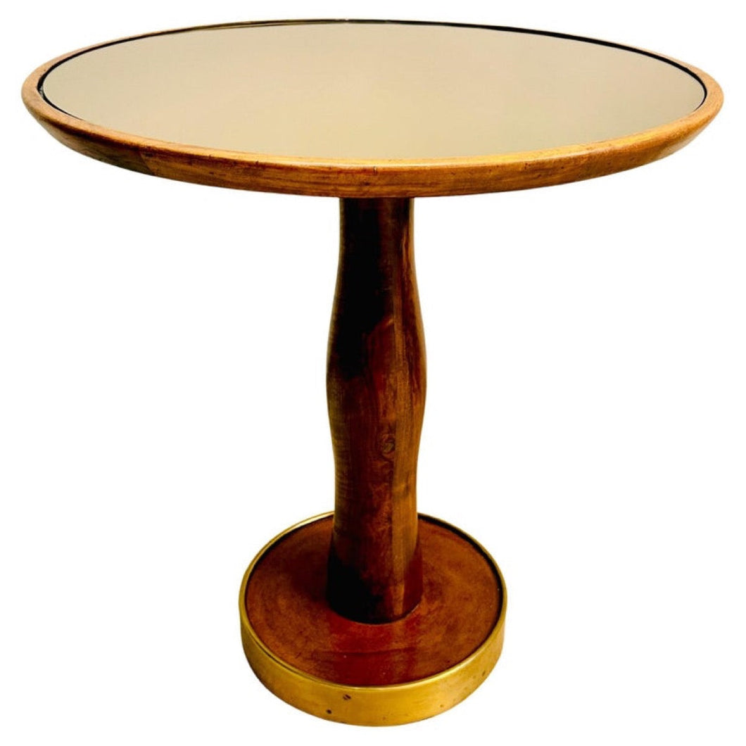 1940s Italian Walnut, Bronzed Glass & Brass Side Table