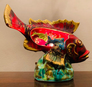 1960S French Vallauris Ceramic Fish Table Lamp
