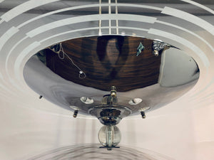 1950s Art Deco Chrome & Glass Saturn Ring Chandelier