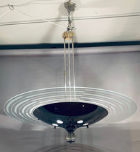 Load image into Gallery viewer, 1950s Art Deco Chrome &amp; Glass Saturn Ring Chandelier
