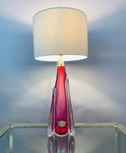 Load image into Gallery viewer, 1950s Val St Lambert Pink &amp; Clear Glass Table Lamp
