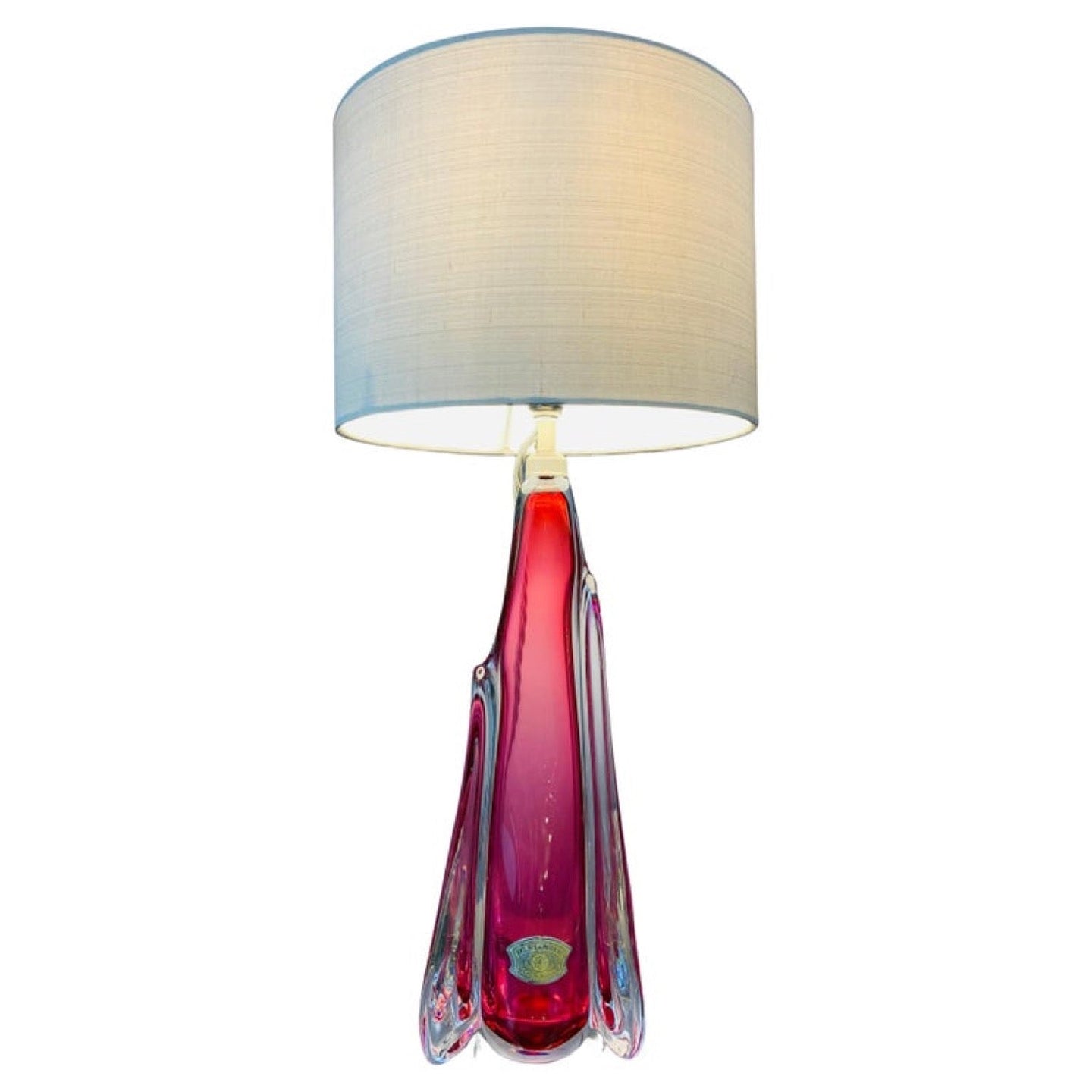 1950s Val St Lambert Pink & Clear Glass Table Lamp