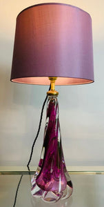 1950s Val St Lambert Purple Twisted Glass Lamp Base