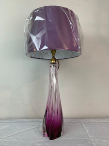 1950s Val St Lambert Purple & Clear Glass Table Lamp