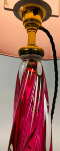 1950s Val St Lambert Pink Twisted Glass Lamp Base