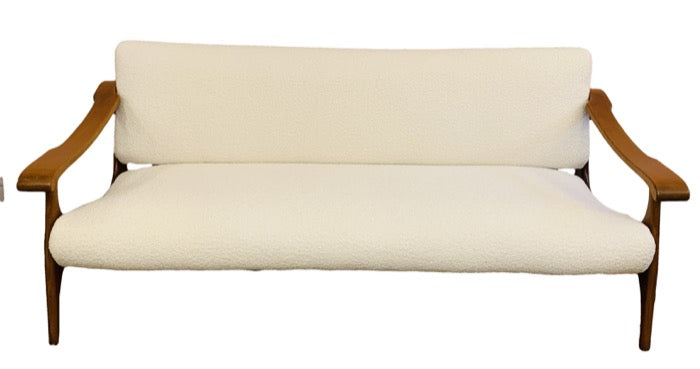 1950s Danish White Boucle Cherrywood Sofa Church Street