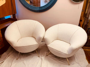 1950s Italian Curved Armchair with Brass Conical Legs