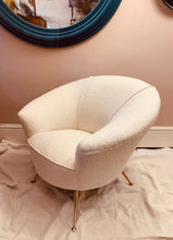 Load image into Gallery viewer, 1950s Italian Curved Armchair with Brass Conical Legs
