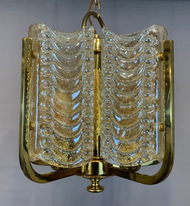 1950s Swedish Glass & Brass Chandelier by Orrefors