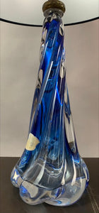 1950s Val St Lambert Blue Twisted Glass Lamp Base