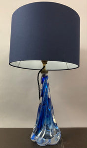 1950s Val St Lambert Blue Twisted Glass Lamp Base