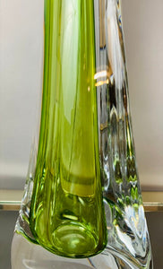 1950s Val St Lambert Green & Clear Glass Table Lamp