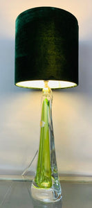 1950s Val St Lambert Green & Clear Glass Table Lamp